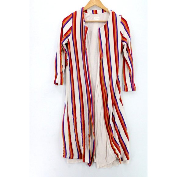 Dee Elly Cardigan Womens Multicolor Rainbow Striped Open Front Lined Size S - Picture 1 of 10
